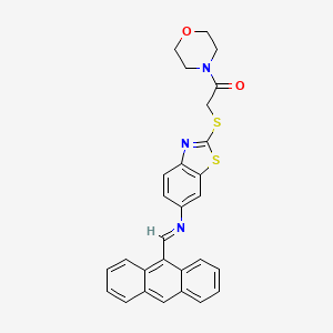 molecular formula C28H23N3O2S2 B15013371 Morpholine, 4-[[[6-[(9-anthracenylmethylene)amino]-2-benzothiazolyl]thio]acetyl]- 