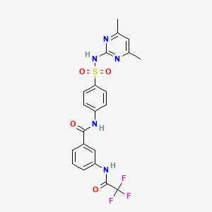 molecular formula C21H18F3N5O4S B15013517 N-{4-[(4,6-dimethylpyrimidin-2-yl)sulfamoyl]phenyl}-3-[(trifluoroacetyl)amino]benzamide 