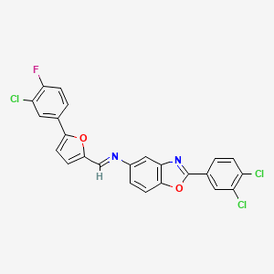 molecular formula C24H12Cl3FN2O2 B15013535 N-{(E)-[5-(3-chloro-4-fluorophenyl)furan-2-yl]methylidene}-2-(3,4-dichlorophenyl)-1,3-benzoxazol-5-amine 