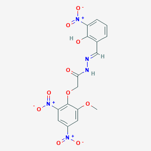 molecular formula C16H13N5O10 B15013624 N'-[(E)-(2-hydroxy-3-nitrophenyl)methylidene]-2-(2-methoxy-4,6-dinitrophenoxy)acetohydrazide 