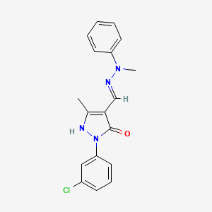 molecular formula C18H17ClN4O B15013943 (4E)-2-(3-chlorophenyl)-5-methyl-4-[(2-methyl-2-phenylhydrazinyl)methylidene]-2,4-dihydro-3H-pyrazol-3-one 