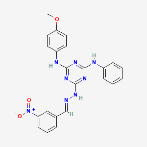 molecular formula C23H20N8O3 B15014201 N-(4-methoxyphenyl)-6-[(2E)-2-(3-nitrobenzylidene)hydrazinyl]-N'-phenyl-1,3,5-triazine-2,4-diamine 