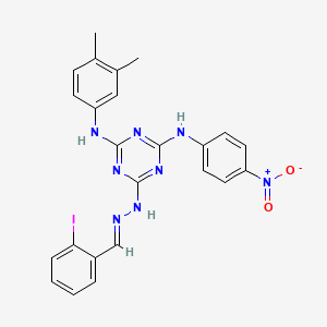 molecular formula C24H21IN8O2 B15014235 N-(3,4-dimethylphenyl)-6-[(2E)-2-(2-iodobenzylidene)hydrazinyl]-N'-(4-nitrophenyl)-1,3,5-triazine-2,4-diamine 
