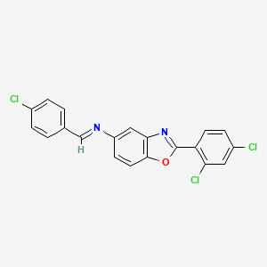 molecular formula C20H11Cl3N2O B15014392 N-[(E)-(4-chlorophenyl)methylidene]-2-(2,4-dichlorophenyl)-1,3-benzoxazol-5-amine 