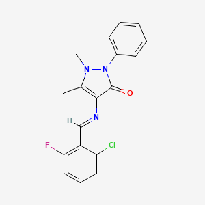 molecular formula C18H15ClFN3O B15014778 Pyrazol-3(2H)-one, 4-(2-chloro-6-fluorobenzylidenamino)-1,5-dimethyl-2-phenyl- 