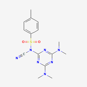 molecular formula C15H19N7O2S B15014783 N-[4,6-Bis(dimethylamino)-1,3,5-triazin-2-yl]-N-cyano-4-methylbenzenesulfonamide 