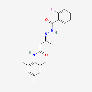 molecular formula C20H22FN3O2 B15015562 (3E)-3-{2-[(2-fluorophenyl)carbonyl]hydrazinylidene}-N-(2,4,6-trimethylphenyl)butanamide 