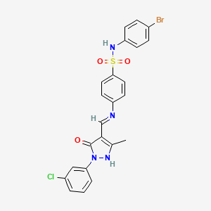 molecular formula C23H18BrClN4O3S B15016124 N-(4-bromophenyl)-4-({(E)-[1-(3-chlorophenyl)-3-methyl-5-oxo-1,5-dihydro-4H-pyrazol-4-ylidene]methyl}amino)benzenesulfonamide 