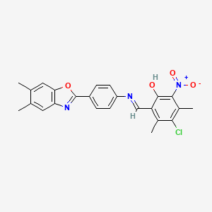 molecular formula C24H20ClN3O4 B15016159 4-chloro-2-[(E)-{[4-(5,6-dimethyl-1,3-benzoxazol-2-yl)phenyl]imino}methyl]-3,5-dimethyl-6-nitrophenol 