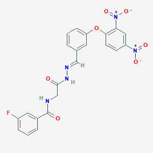 molecular formula C22H16FN5O7 B15016234 N-({N'-[(E)-[3-(2,4-Dinitrophenoxy)phenyl]methylidene]hydrazinecarbonyl}methyl)-3-fluorobenzamide 