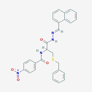 molecular formula C28H24N4O4S B15016492 N-[2-(Benzylsulfanyl)-1-{N'-[(E)-(naphthalen-1-YL)methylidene]hydrazinecarbonyl}ethyl]-4-nitrobenzamide 