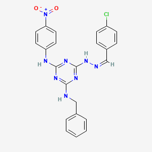 molecular formula C23H19ClN8O2 B15016548 N-benzyl-6-[(2Z)-2-(4-chlorobenzylidene)hydrazinyl]-N'-(4-nitrophenyl)-1,3,5-triazine-2,4-diamine 