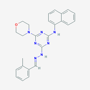 molecular formula C25H25N7O B15016655 4-[(2E)-2-(2-methylbenzylidene)hydrazinyl]-6-(morpholin-4-yl)-N-(naphthalen-1-yl)-1,3,5-triazin-2-amine 