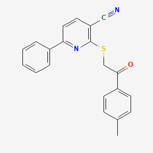 molecular formula C21H16N2OS B15016977 2-{[2-(4-Methylphenyl)-2-oxoethyl]sulfanyl}-6-phenylpyridine-3-carbonitrile 