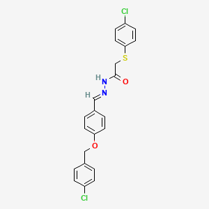 molecular formula C22H18Cl2N2O2S B15017178 N'-[(E)-{4-[(4-chlorobenzyl)oxy]phenyl}methylidene]-2-[(4-chlorophenyl)sulfanyl]acetohydrazide 