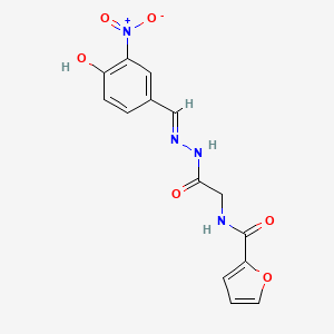 molecular formula C14H12N4O6 B15017567 N-{2-[(2E)-2-(4-hydroxy-3-nitrobenzylidene)hydrazino]-2-oxoethyl}-2-furamide 