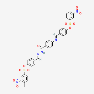 molecular formula C35H27N5O11S2 B15017575 4-{(E)-[(4-{[(2E)-2-(4-{[(4-methyl-3-nitrophenyl)sulfonyl]oxy}benzylidene)hydrazinyl]carbonyl}phenyl)imino]methyl}phenyl 4-methyl-3-nitrobenzenesulfonate 
