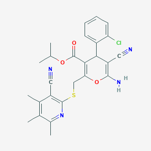 molecular formula C26H25ClN4O3S B15017697 propan-2-yl 6-amino-4-(2-chlorophenyl)-5-cyano-2-{[(3-cyano-4,5,6-trimethylpyridin-2-yl)sulfanyl]methyl}-4H-pyran-3-carboxylate 