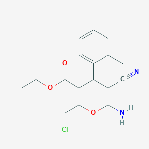 molecular formula C17H17ClN2O3 B15017993 ethyl 6-amino-2-(chloromethyl)-5-cyano-4-(2-methylphenyl)-4H-pyran-3-carboxylate 
