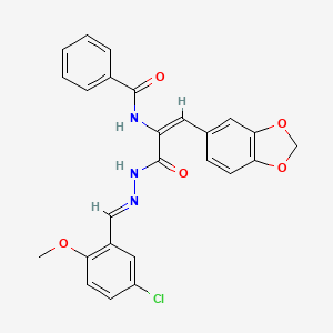 molecular formula C25H20ClN3O5 B15021079 N-{(1E)-1-(1,3-benzodioxol-5-yl)-3-[(2E)-2-(5-chloro-2-methoxybenzylidene)hydrazinyl]-3-oxoprop-1-en-2-yl}benzamide 