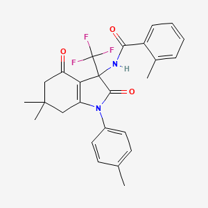 molecular formula C26H25F3N2O3 B15021558 N-[6,6-dimethyl-1-(4-methylphenyl)-2,4-dioxo-3-(trifluoromethyl)-2,3,4,5,6,7-hexahydro-1H-indol-3-yl]-2-methylbenzamide 