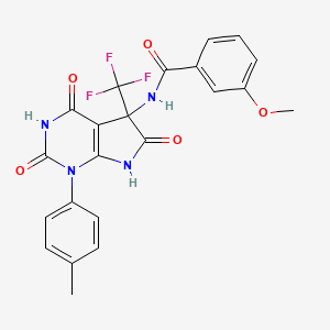 molecular formula C22H17F3N4O5 B15021597 N-[4-hydroxy-1-(4-methylphenyl)-2,6-dioxo-5-(trifluoromethyl)-2,5,6,7-tetrahydro-1H-pyrrolo[2,3-d]pyrimidin-5-yl]-3-methoxybenzamide 