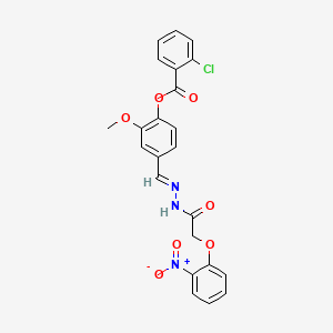 molecular formula C23H18ClN3O7 B15021824 2-methoxy-4-((E)-{[(2-nitrophenoxy)acetyl]hydrazono}methyl)phenyl 2-chlorobenzoate 