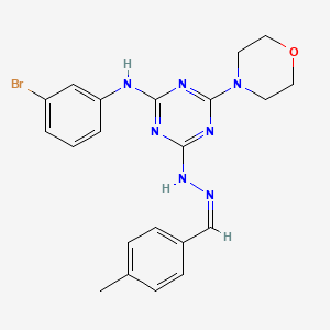 molecular formula C21H22BrN7O B15022356 N-(3-bromophenyl)-4-[(2Z)-2-(4-methylbenzylidene)hydrazinyl]-6-(morpholin-4-yl)-1,3,5-triazin-2-amine 