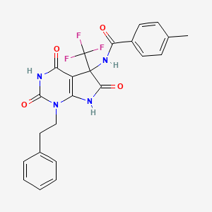molecular formula C23H19F3N4O4 B15022704 N-[4-hydroxy-2,6-dioxo-1-(2-phenylethyl)-5-(trifluoromethyl)-2,5,6,7-tetrahydro-1H-pyrrolo[2,3-d]pyrimidin-5-yl]-4-methylbenzamide 