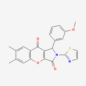 molecular formula C23H18N2O4S B15022835 1-(3-Methoxyphenyl)-6,7-dimethyl-2-(1,3-thiazol-2-yl)-1,2-dihydrochromeno[2,3-c]pyrrole-3,9-dione 