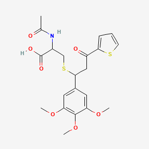 molecular formula C21H25NO7S2 B15023096 N-acetyl-S-[3-oxo-3-(thiophen-2-yl)-1-(3,4,5-trimethoxyphenyl)propyl]cysteine 