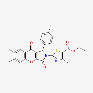 molecular formula C26H21FN2O5S B15023108 ethyl 2-[1-(4-fluorophenyl)-6,7-dimethyl-3,9-dioxo-3,9-dihydrochromeno[2,3-c]pyrrol-2(1H)-yl]-4-methyl-1,3-thiazole-5-carboxylate 