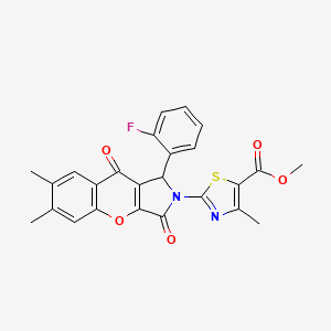 molecular formula C25H19FN2O5S B15023898 methyl 2-[1-(2-fluorophenyl)-6,7-dimethyl-3,9-dioxo-3,9-dihydrochromeno[2,3-c]pyrrol-2(1H)-yl]-4-methyl-1,3-thiazole-5-carboxylate 