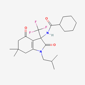 molecular formula C22H31F3N2O3 B15023902 N-[6,6-dimethyl-1-(2-methylpropyl)-2,4-dioxo-3-(trifluoromethyl)-2,3,4,5,6,7-hexahydro-1H-indol-3-yl]cyclohexanecarboxamide 