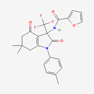 molecular formula C23H21F3N2O4 B15024086 N-[6,6-dimethyl-1-(4-methylphenyl)-2,4-dioxo-3-(trifluoromethyl)-2,3,4,5,6,7-hexahydro-1H-indol-3-yl]furan-2-carboxamide 