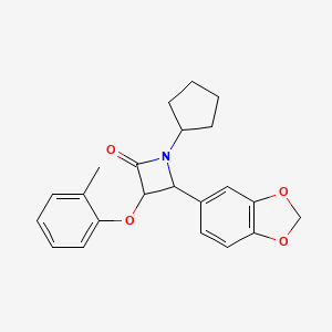 molecular formula C22H23NO4 B15024243 4-(1,3-Benzodioxol-5-yl)-1-cyclopentyl-3-(2-methylphenoxy)azetidin-2-one 