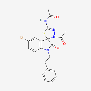 molecular formula C21H19BrN4O3S B15024285 N-[3'-acetyl-5-bromo-2-oxo-1-(2-phenylethyl)-1,2-dihydro-3'H-spiro[indole-3,2'-[1,3,4]thiadiazol]-5'-yl]acetamide 