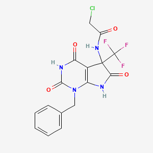 molecular formula C16H12ClF3N4O4 B15024476 N-[1-benzyl-4-hydroxy-2,6-dioxo-5-(trifluoromethyl)-2,5,6,7-tetrahydro-1H-pyrrolo[2,3-d]pyrimidin-5-yl]-2-chloroacetamide 