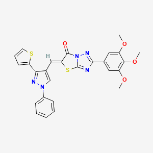 molecular formula C27H21N5O4S2 B15026409 (5Z)-5-{[1-phenyl-3-(thiophen-2-yl)-1H-pyrazol-4-yl]methylidene}-2-(3,4,5-trimethoxyphenyl)[1,3]thiazolo[3,2-b][1,2,4]triazol-6(5H)-one 