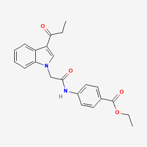 molecular formula C22H22N2O4 B15026473 ethyl 4-{[(3-propanoyl-1H-indol-1-yl)acetyl]amino}benzoate 