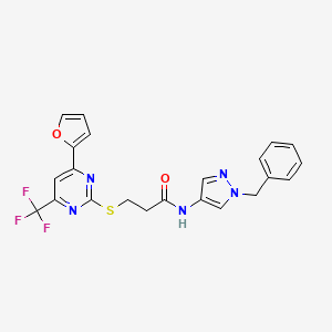 molecular formula C22H18F3N5O2S B15026629 N-(1-benzyl-1H-pyrazol-4-yl)-3-{[4-(furan-2-yl)-6-(trifluoromethyl)pyrimidin-2-yl]sulfanyl}propanamide 
