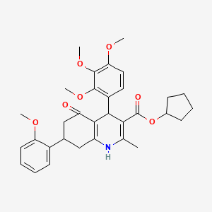 molecular formula C32H37NO7 B15027177 Cyclopentyl 7-(2-methoxyphenyl)-2-methyl-5-oxo-4-(2,3,4-trimethoxyphenyl)-1,4,5,6,7,8-hexahydroquinoline-3-carboxylate 