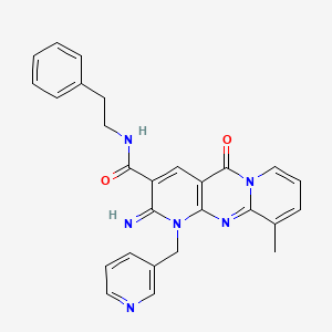 molecular formula C27H24N6O2 B15027262 6-imino-11-methyl-2-oxo-N-(2-phenylethyl)-7-(pyridin-3-ylmethyl)-1,7,9-triazatricyclo[8.4.0.03,8]tetradeca-3(8),4,9,11,13-pentaene-5-carboxamide CAS No. 488796-47-0