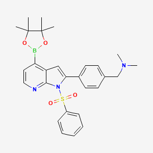 molecular formula C28H32BN3O4S B1502792 Benzenemethanamine, N,N-dimethyl-4-[1-(phenylsulfonyl)-4-(4,4,5,5-tetramethyl-1,3,2-dioxaborolan-2-YL)-1H-pyrrolo[2,3-B]pyridin-2-YL]- CAS No. 942919-72-4