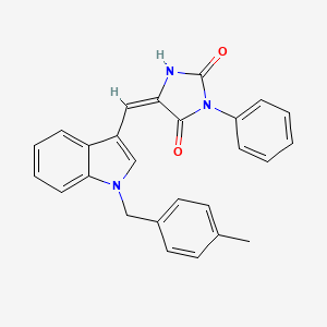 molecular formula C26H21N3O2 B15028996 (5E)-5-{[1-(4-methylbenzyl)-1H-indol-3-yl]methylidene}-3-phenylimidazolidine-2,4-dione 