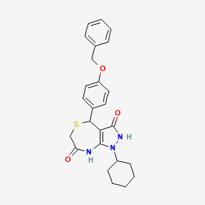 molecular formula C25H27N3O3S B15029152 4-[4-(benzyloxy)phenyl]-1-cyclohexyl-3-hydroxy-4,8-dihydro-1H-pyrazolo[3,4-e][1,4]thiazepin-7(6H)-one 