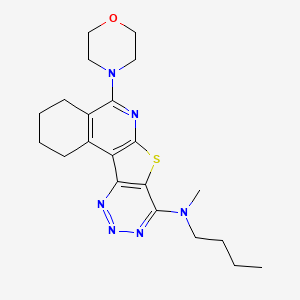 molecular formula C21H28N6OS B15029766 N-butyl-N-methyl-8-morpholin-4-yl-11-thia-9,14,15,16-tetrazatetracyclo[8.7.0.02,7.012,17]heptadeca-1(10),2(7),8,12(17),13,15-hexaen-13-amine 
