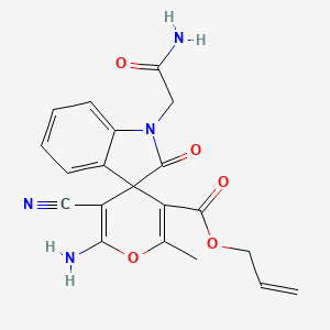 molecular formula C20H18N4O5 B15029807 Prop-2-en-1-yl 6'-amino-1-(2-amino-2-oxoethyl)-5'-cyano-2'-methyl-2-oxo-1,2-dihydrospiro[indole-3,4'-pyran]-3'-carboxylate 