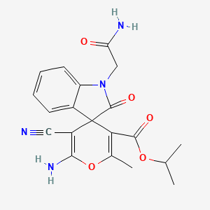 molecular formula C20H20N4O5 B15029962 Propan-2-yl 6'-amino-1-(2-amino-2-oxoethyl)-5'-cyano-2'-methyl-2-oxo-1,2-dihydrospiro[indole-3,4'-pyran]-3'-carboxylate 