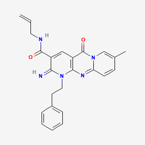 molecular formula C24H23N5O2 B15029979 6-imino-13-methyl-2-oxo-7-(2-phenylethyl)-N-prop-2-enyl-1,7,9-triazatricyclo[8.4.0.03,8]tetradeca-3(8),4,9,11,13-pentaene-5-carboxamide 